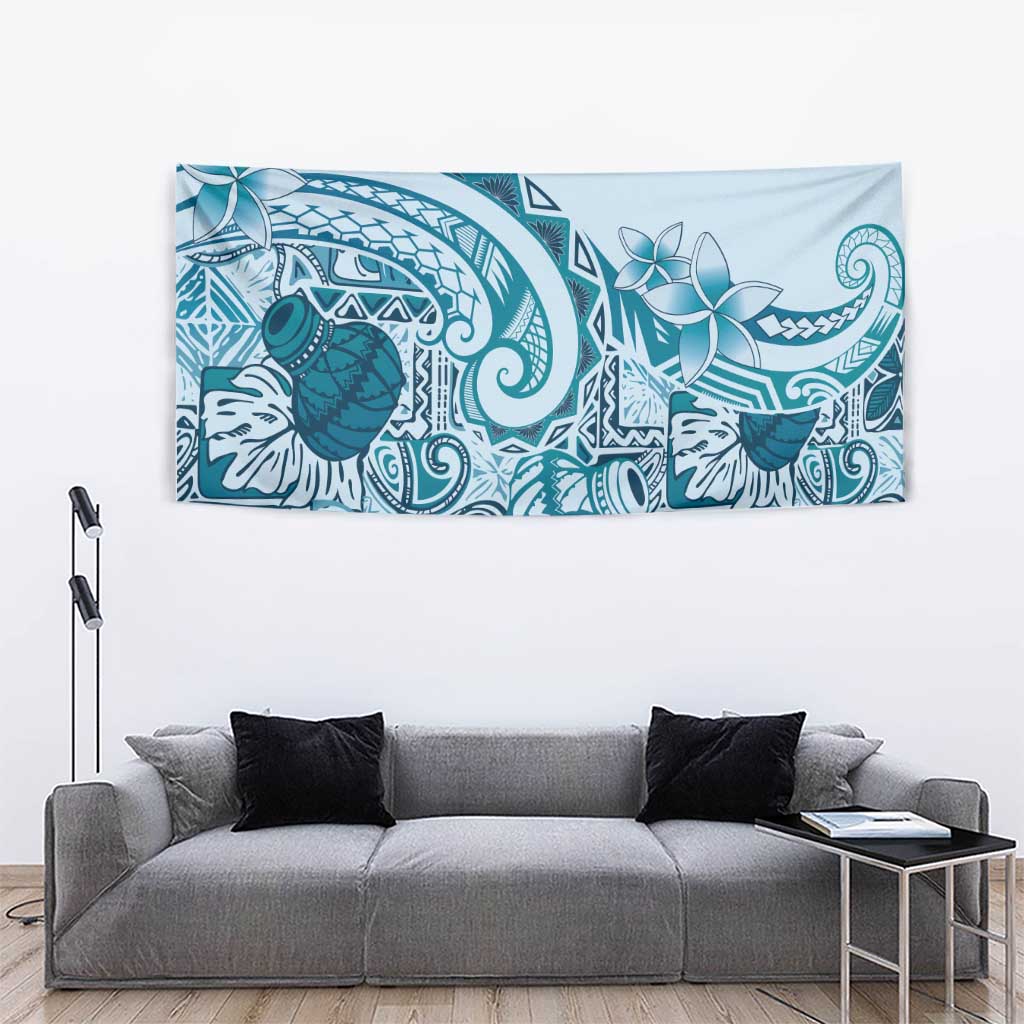Aloha Hawaii Tapa Tapestry Cool Turquoise Hawaiian Ipu LT7 - Polynesian Pride