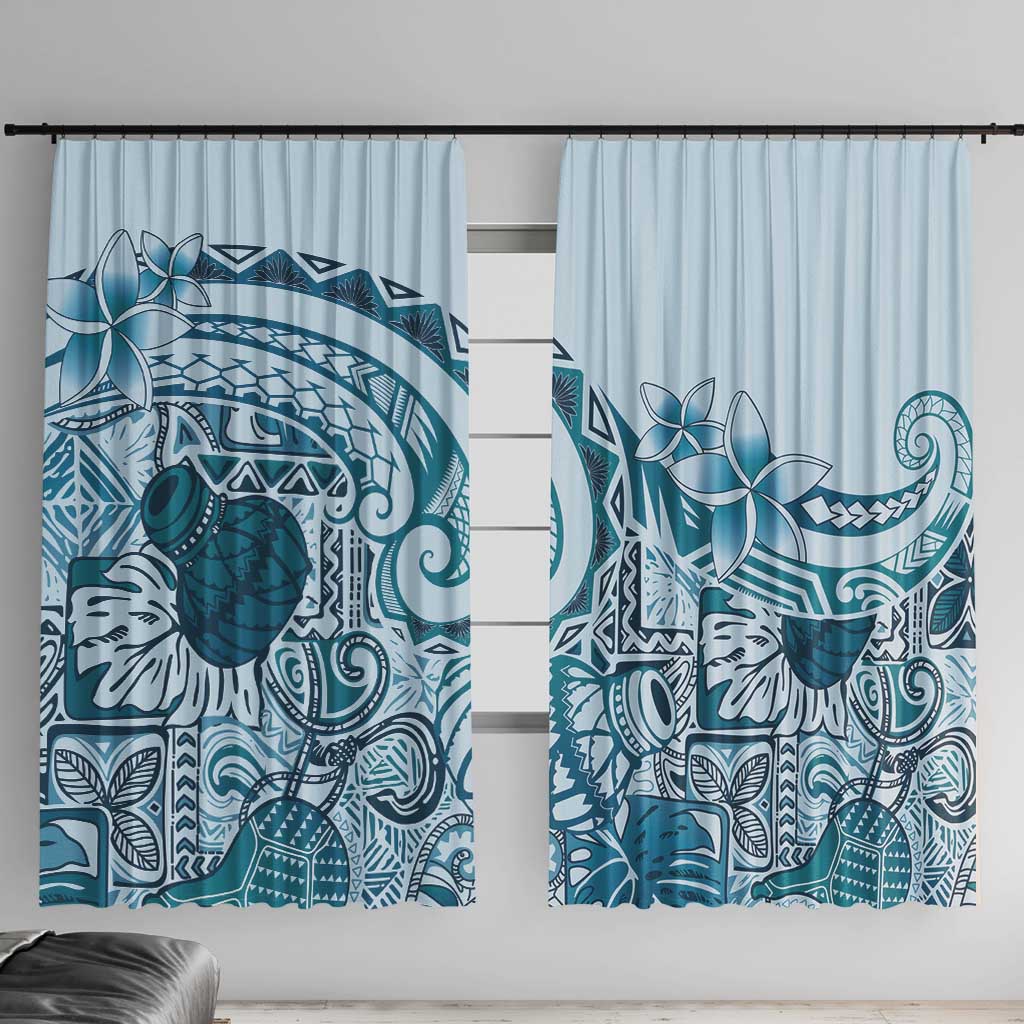 Aloha Hawaii Tapa Window Curtain Cool Turquoise Hawaiian Ipu LT7 With Hooks Turquoise - Polynesian Pride