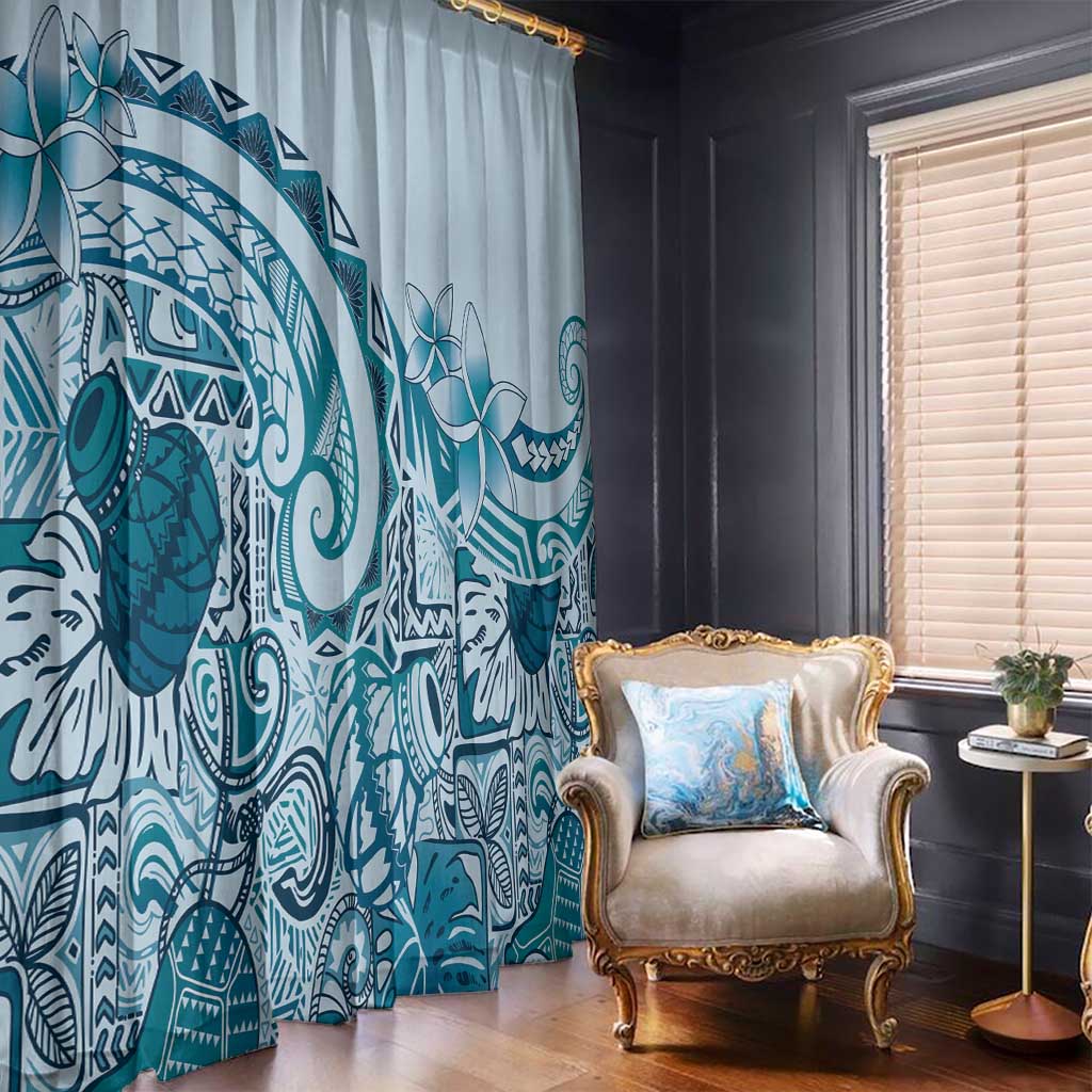 Aloha Hawaii Tapa Window Curtain Cool Turquoise Hawaiian Ipu LT7 - Polynesian Pride
