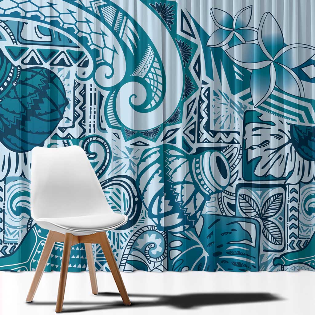 Aloha Hawaii Tapa Window Curtain Cool Turquoise Hawaiian Ipu LT7 - Polynesian Pride