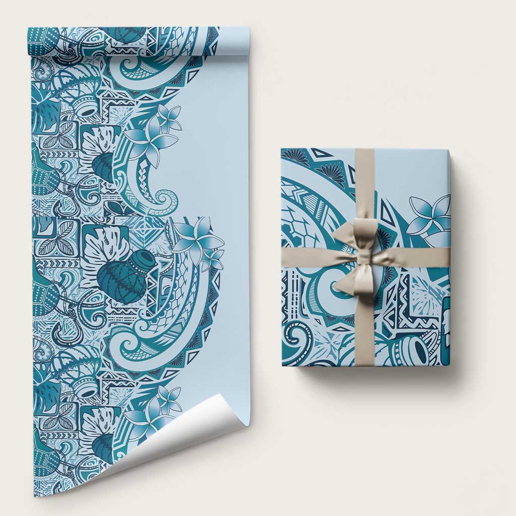Aloha Hawaii Tapa Wrapping Paper Cool Turquoise Hawaiian Ipu LT7 58" × 23" Turquoise - Polynesian Pride