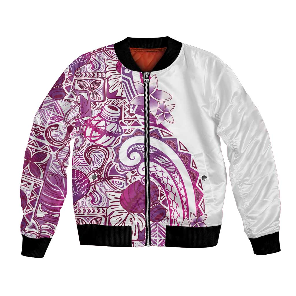 Aloha Hawaii Tapa Bomber Jacket Vibrant Fuchsia Hawaiian Ipu LT7 Unisex Fuchsia - Polynesian Pride