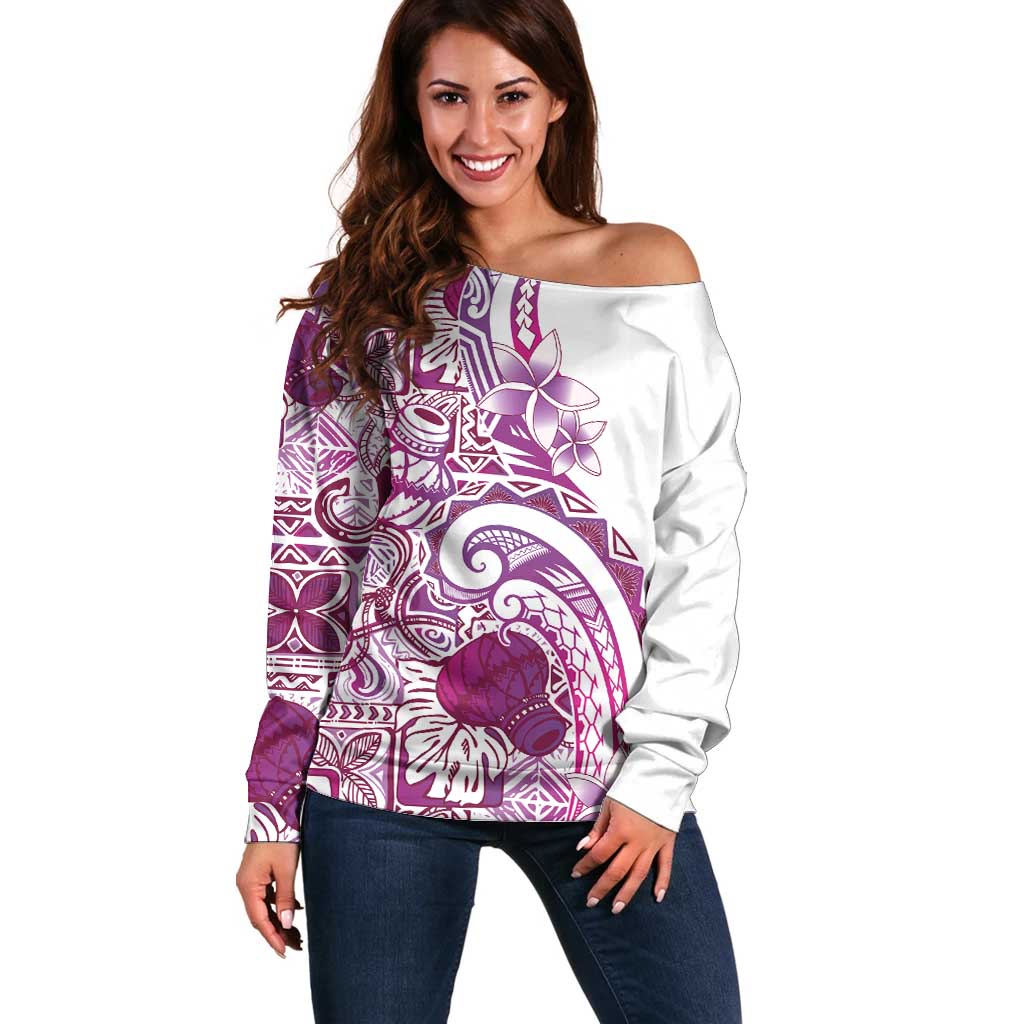 Aloha Hawaii Tapa Off Shoulder Sweater Vibrant Fuchsia Hawaiian Ipu LT7 Women Fuchsia - Polynesian Pride