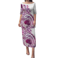 Aloha Hawaii Tapa Puletasi Vibrant Fuchsia Hawaiian Ipu LT7 Long Dress Fuchsia - Polynesian Pride