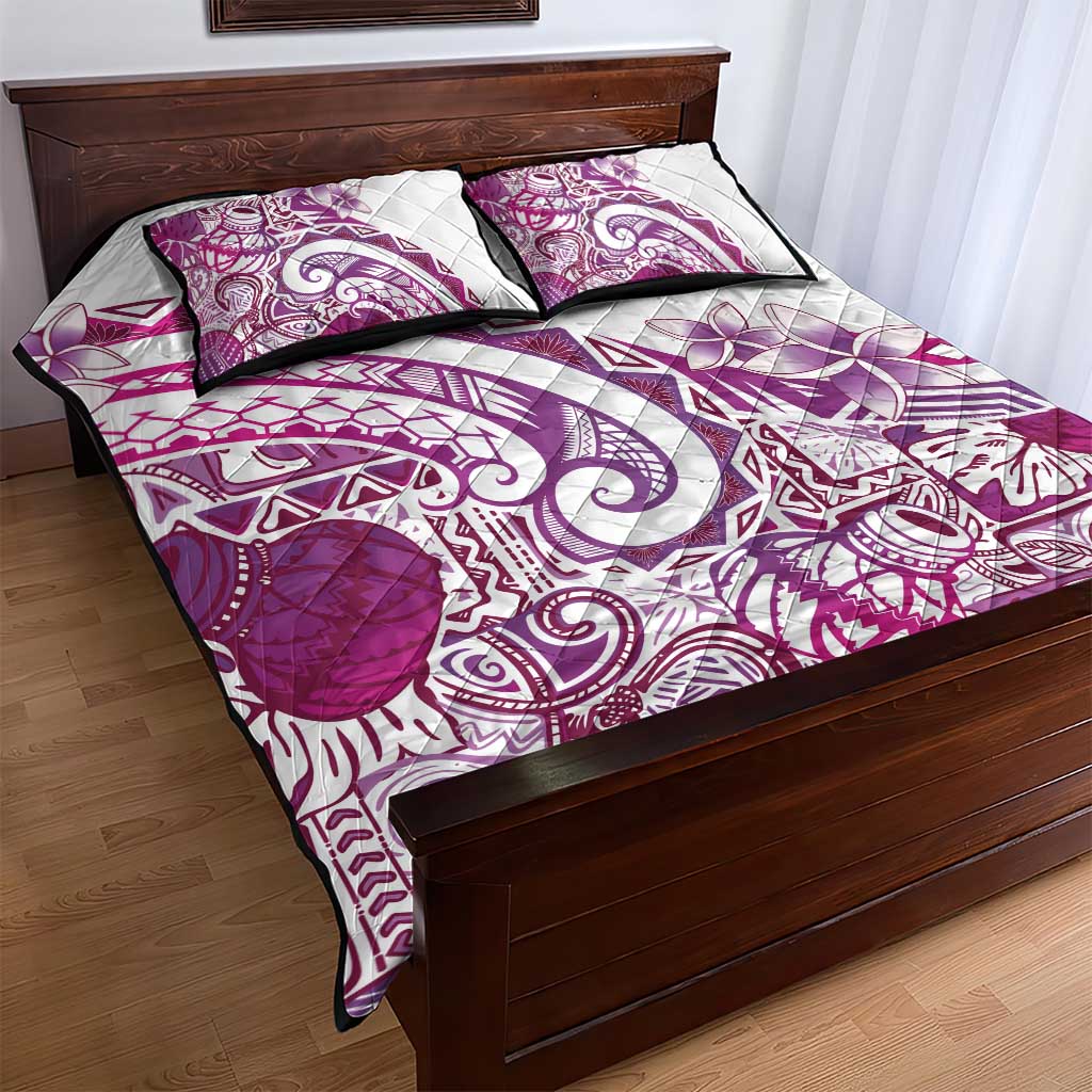 Aloha Hawaii Tapa Quilt Bed Set Vibrant Fuchsia Hawaiian Ipu LT7 - Polynesian Pride