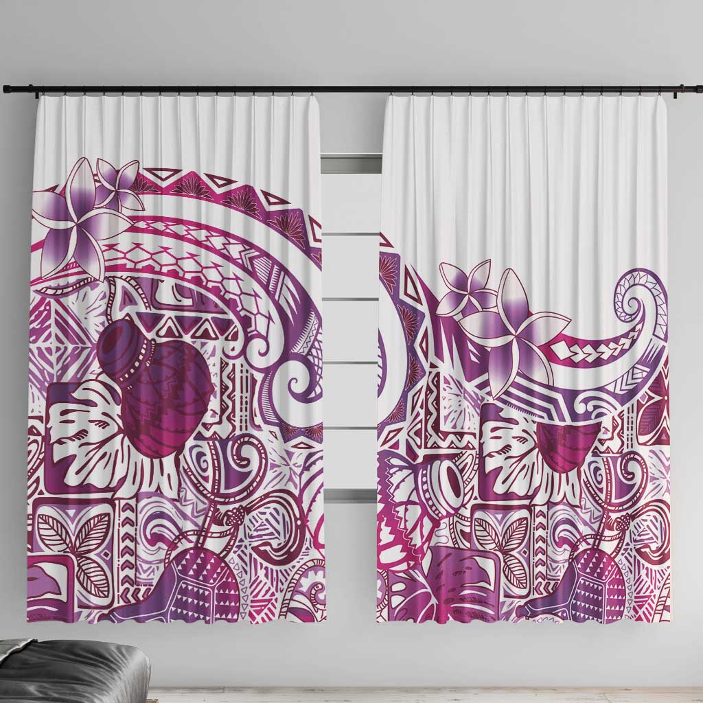 Aloha Hawaii Tapa Window Curtain Vibrant Fuchsia Hawaiian Ipu LT7 With Hooks Fuchsia - Polynesian Pride