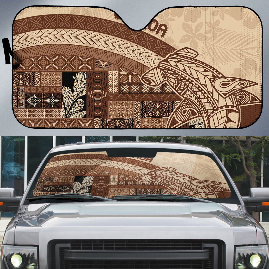 Samoa Mamanu Siapo Mocha Auto Sun Shade Tatau Malie LT7 Beige - Polynesian Pride