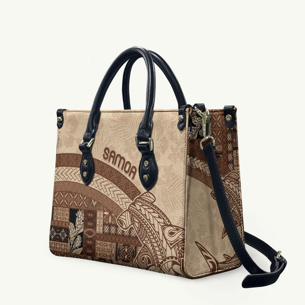 Samoa Mamanu Siapo Mocha Leather Bag Tatau Malie LT7 Beige - Polynesian Pride