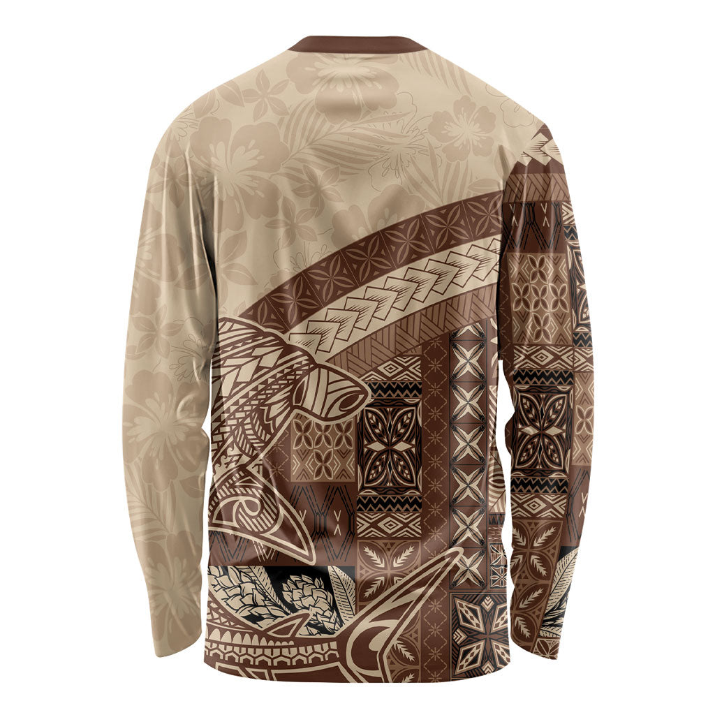 Samoa Mamanu Siapo Mocha Long Sleeve Shirt Tatau Malie LT7 - Polynesian Pride