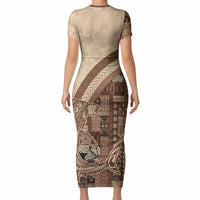 Samoa Mamanu Siapo Mocha Short Sleeve Bodycon Dress Tatau Malie LT7 - Polynesian Pride