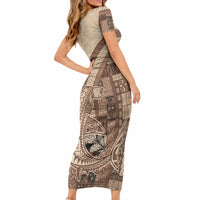 Samoa Mamanu Siapo Mocha Short Sleeve Bodycon Dress Tatau Malie LT7 - Polynesian Pride