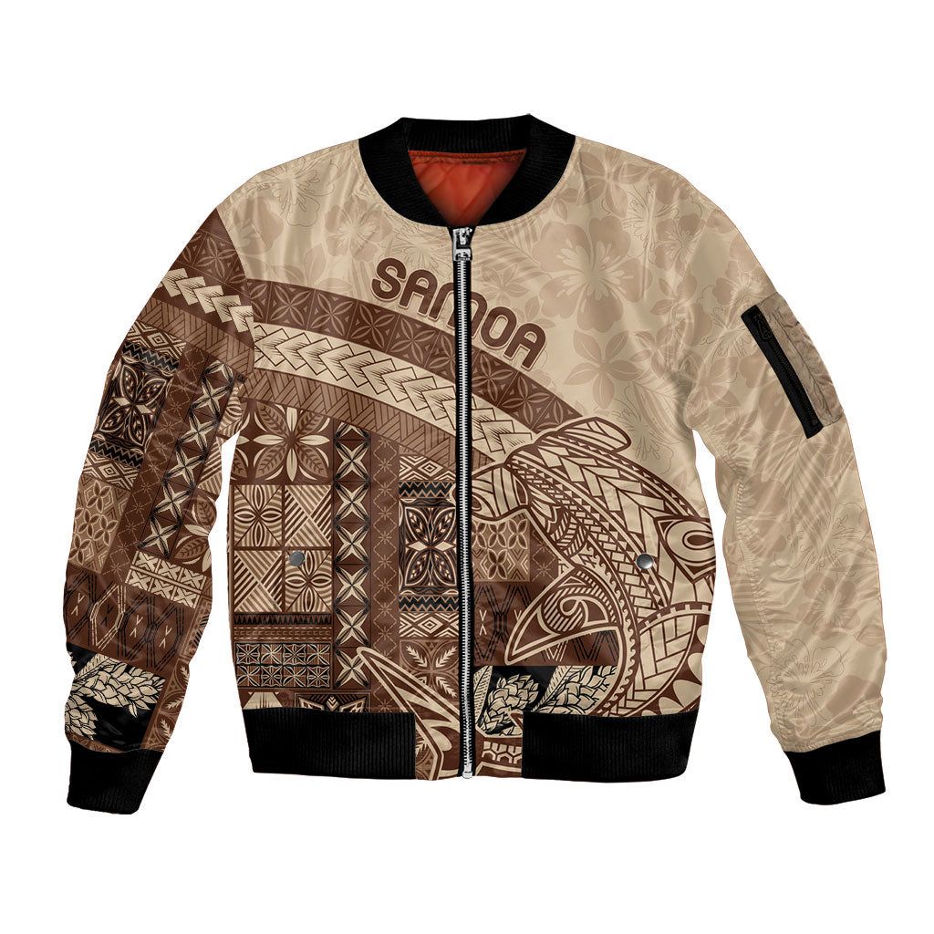 Samoa Mamanu Siapo Mocha Sleeve Zip Bomber Jacket Tatau Malie LT7 Unisex Beige - Polynesian Pride