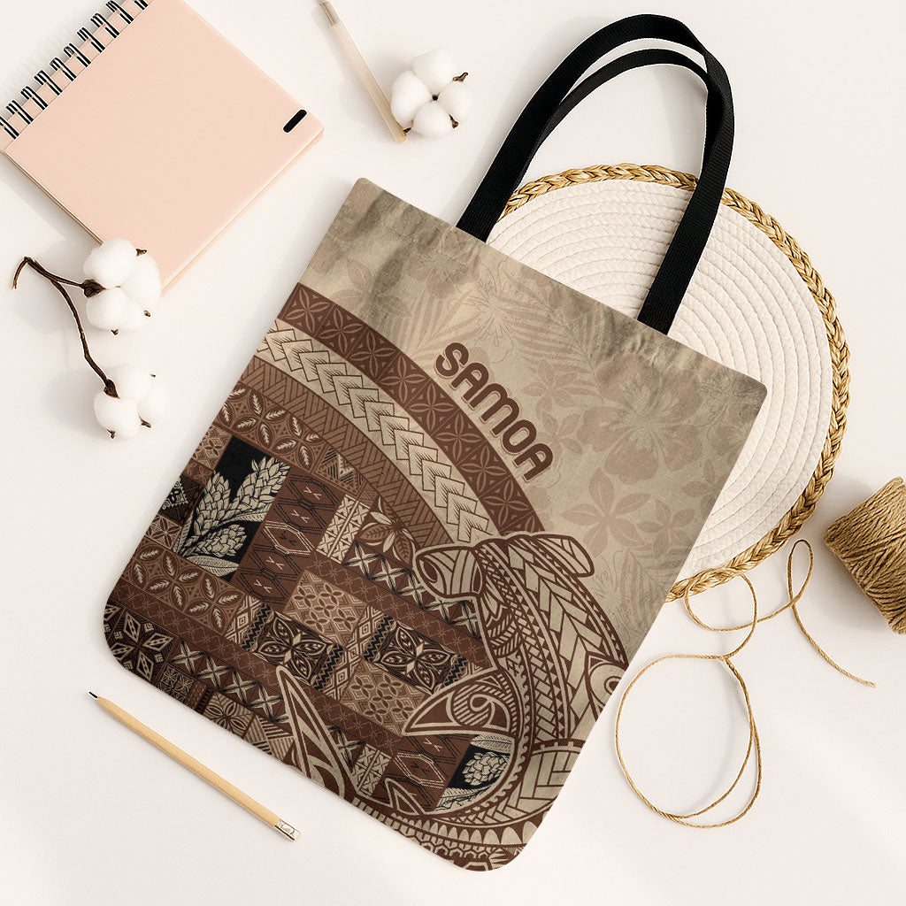 Samoa Mamanu Siapo Mocha Tote Bag Tatau Malie LT7 Black Strap One Size Beige - Polynesian Pride