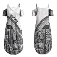 Samoa Mamanu Siapo Classic Black Couples Matching Summer Maxi Dress and Long Sleeve Button Shirt Tatau Malie LT7 - Polynesian Pride