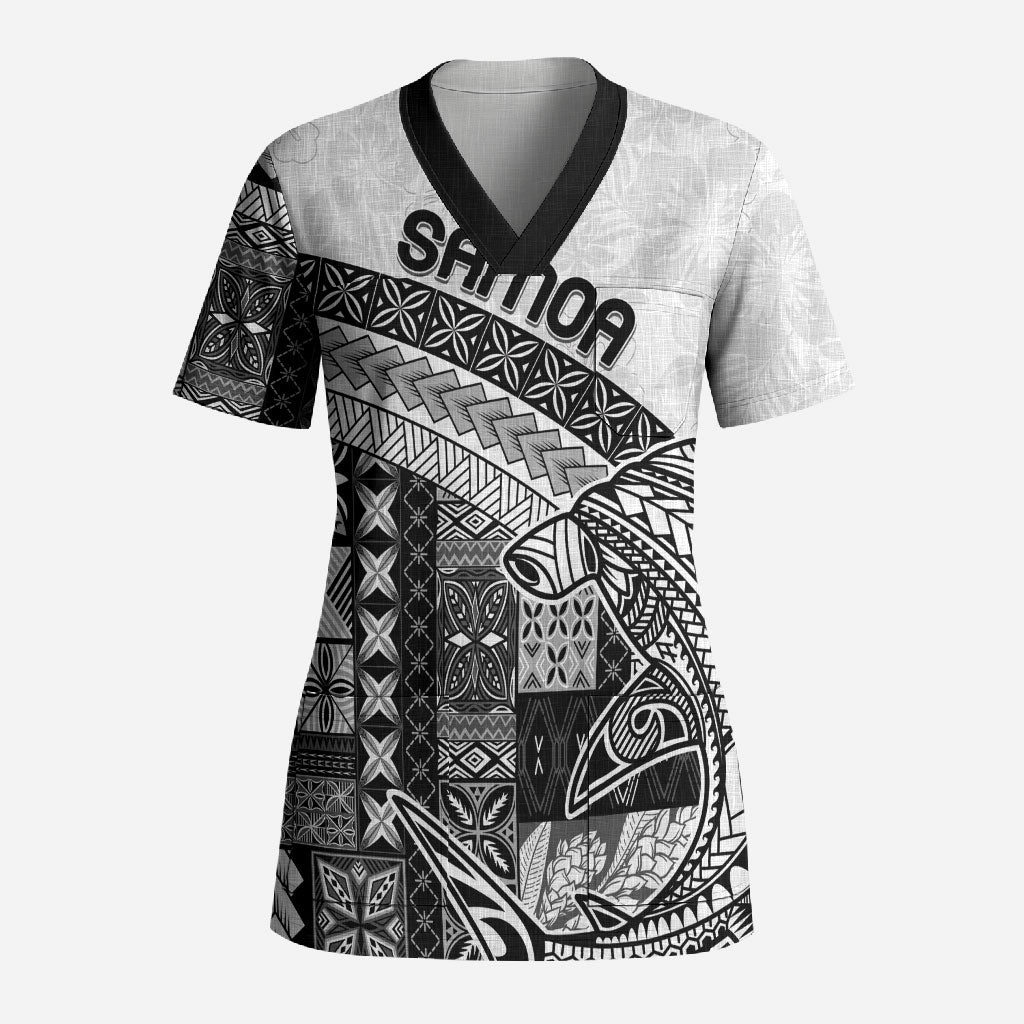 Samoa Mamanu Siapo Classic Black Scrub Top Tatau Malie LT7 Adult Black - Polynesian Pride