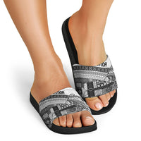 Samoa Mamanu Siapo Classic Black Slide Sandals Tatau Malie LT7 - Polynesian Pride