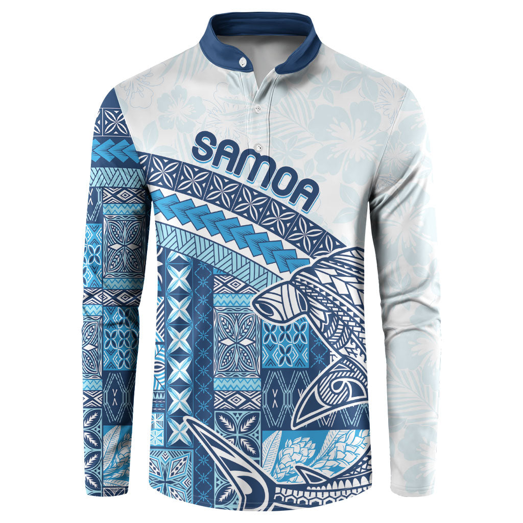 Samoa Mamanu Siapo Royal Blue Button Sweatshirt Tatau Malie LT7 Royal Blue - Polynesian Pride