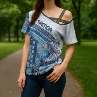 Samoa Mamanu Siapo Royal Blue Cross Shoulder Shirt Tatau Malie LT7 - Polynesian Pride