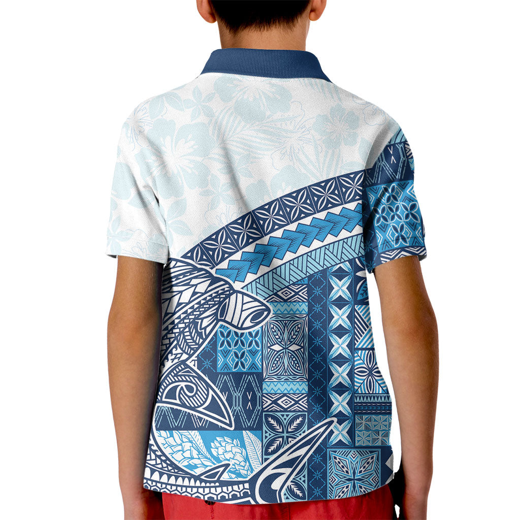 Samoa Mamanu Siapo Royal Blue Kid Polo Shirt Tatau Malie LT7 - Polynesian Pride