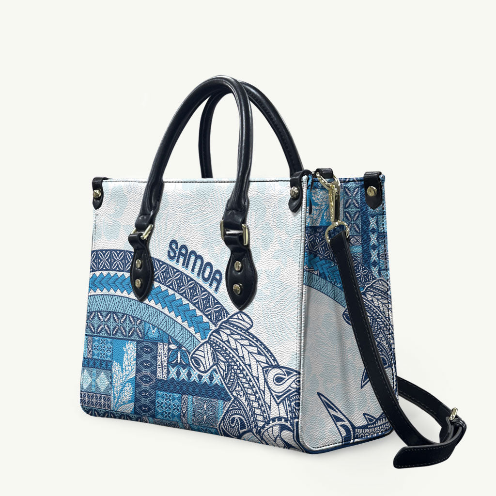 Samoa Mamanu Siapo Royal Blue Leather Bag Tatau Malie LT7 Royal Blue - Polynesian Pride