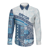 Samoa Mamanu Siapo Royal Blue Long Sleeve Button Shirt Tatau Malie LT7 Unisex Royal Blue - Polynesian Pride