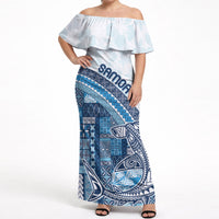 Samoa Mamanu Siapo Royal Blue Off Shoulder Maxi Dress Tatau Malie LT7 Women Royal Blue - Polynesian Pride