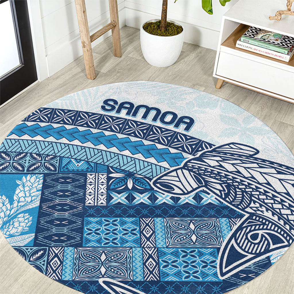 Samoa Mamanu Siapo Royal Blue Round Carpet Tatau Malie LT7 Royal Blue - Polynesian Pride