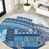 Samoa Mamanu Siapo Royal Blue Round Carpet Tatau Malie LT7 Royal Blue - Polynesian Pride