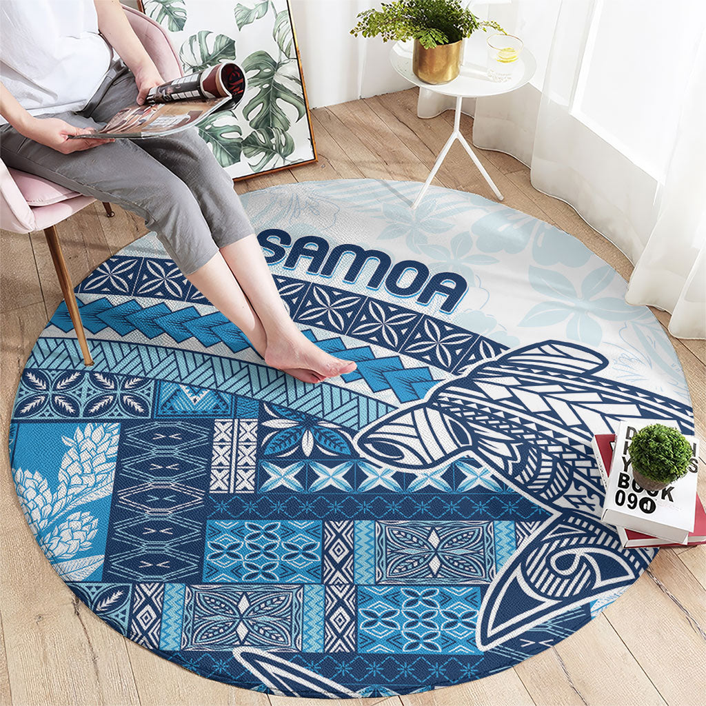Samoa Mamanu Siapo Royal Blue Round Carpet Tatau Malie LT7 - Polynesian Pride