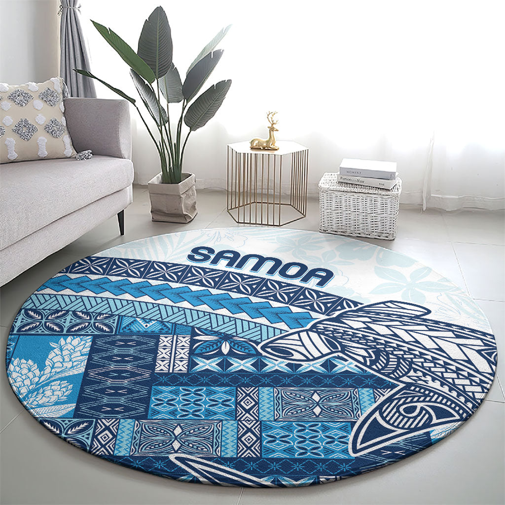 Samoa Mamanu Siapo Royal Blue Round Carpet Tatau Malie LT7 - Polynesian Pride