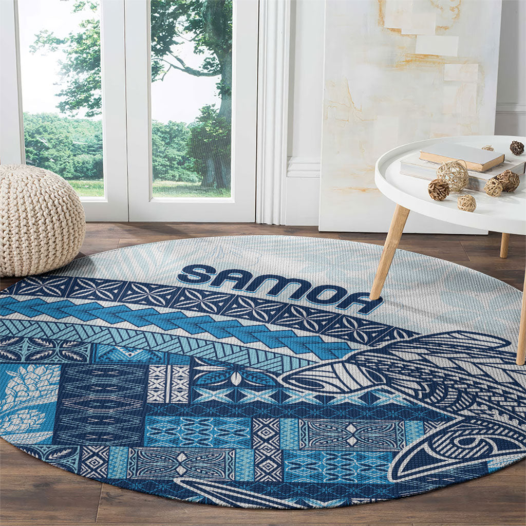 Samoa Mamanu Siapo Royal Blue Round Carpet Tatau Malie LT7 - Polynesian Pride