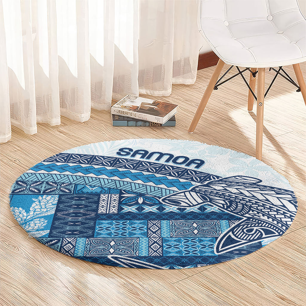 Samoa Mamanu Siapo Royal Blue Round Carpet Tatau Malie LT7 - Polynesian Pride