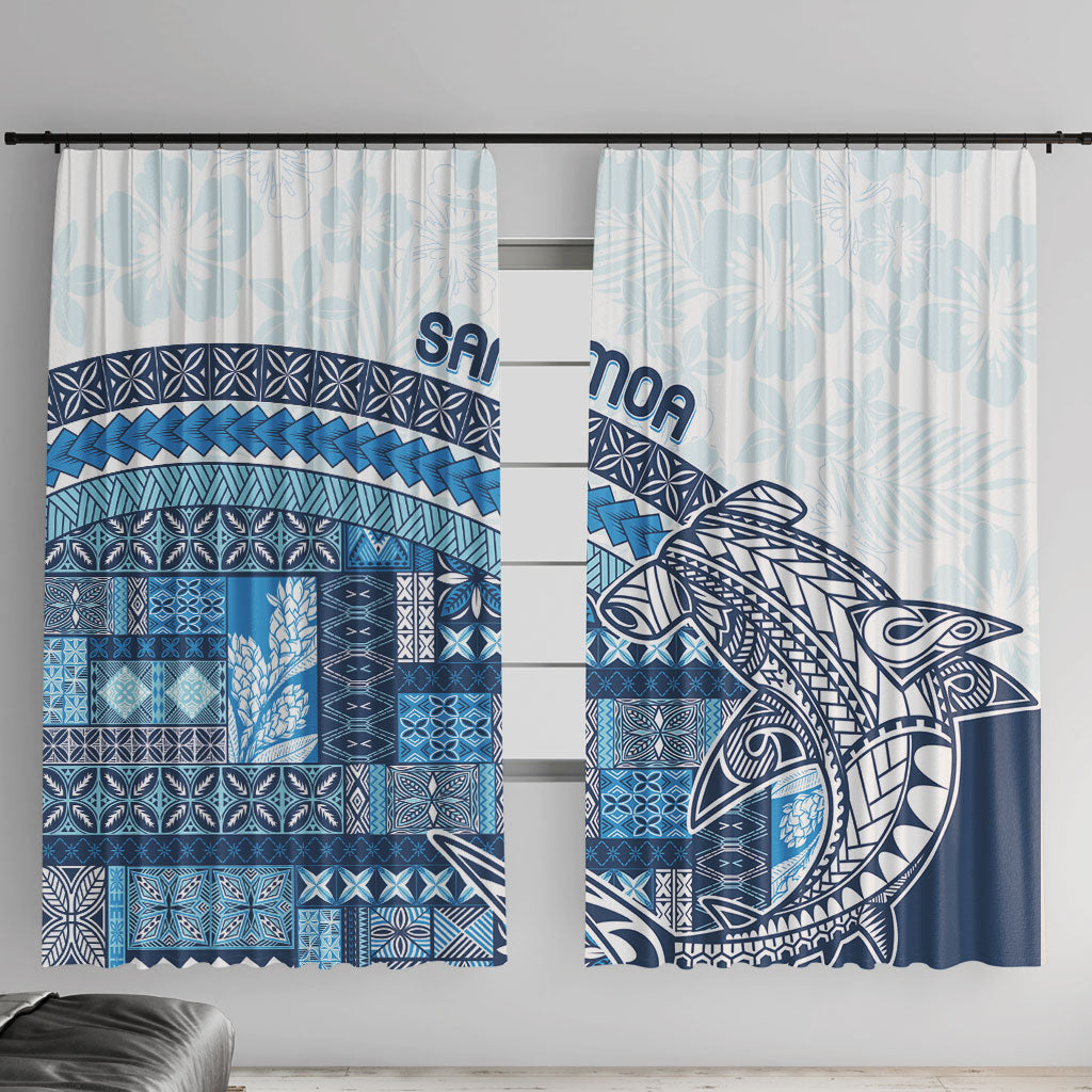 Samoa Mamanu Siapo Royal Blue Window Curtain Tatau Malie LT7 With Hooks Royal Blue - Polynesian Pride