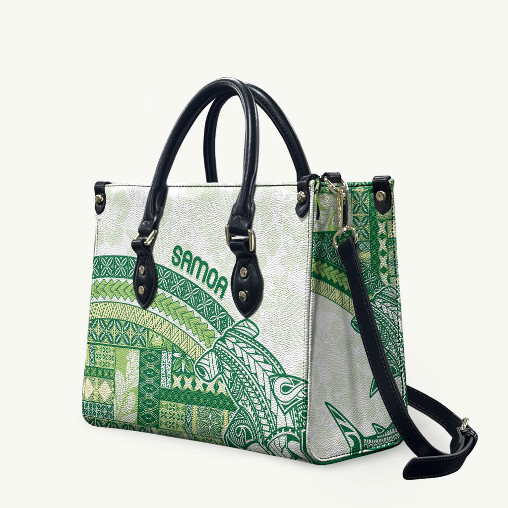 Samoa Mamanu Siapo Forest Green Leather Bag Tatau Malie LT7 Forest Green - Polynesian Pride