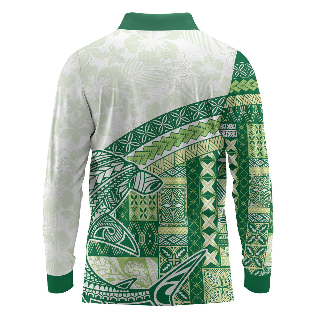Samoa Mamanu Siapo Forest Green Long Sleeve Polo Shirt Tatau Malie LT7 - Polynesian Pride