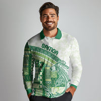 Samoa Mamanu Siapo Forest Green Long Sleeve Polo Shirt Tatau Malie LT7 - Polynesian Pride