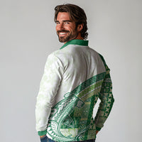 Samoa Mamanu Siapo Forest Green Long Sleeve Polo Shirt Tatau Malie LT7 - Polynesian Pride