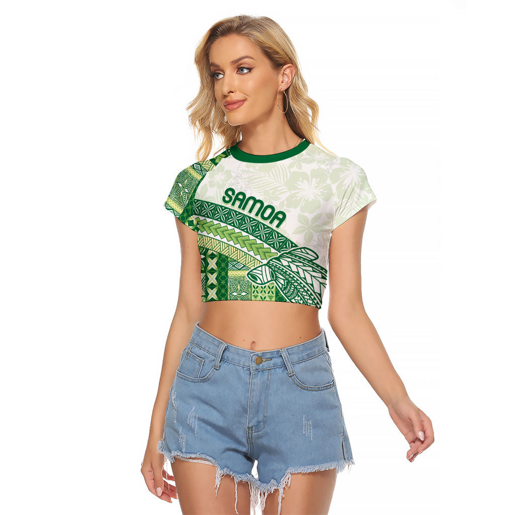 Samoa Mamanu Siapo Forest Green Raglan Cropped T Shirt Tatau Malie LT7 Female Forest Green - Polynesian Pride