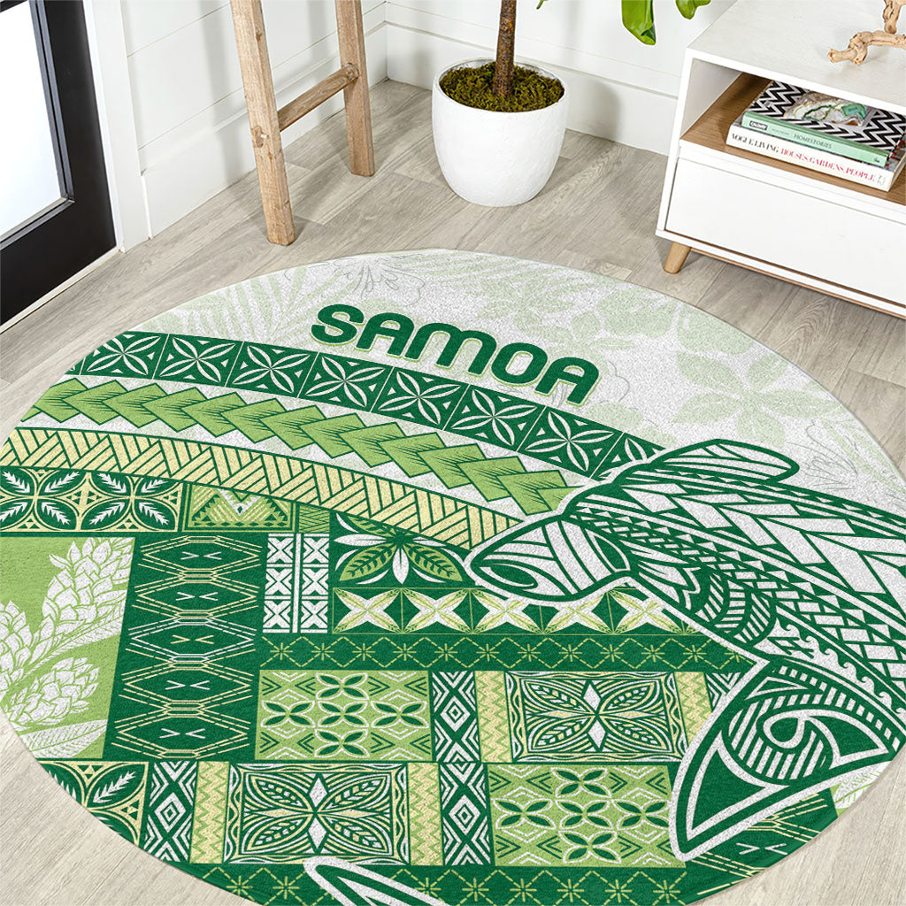 Samoa Mamanu Siapo Forest Green Round Carpet Tatau Malie LT7 Forest Green - Polynesian Pride