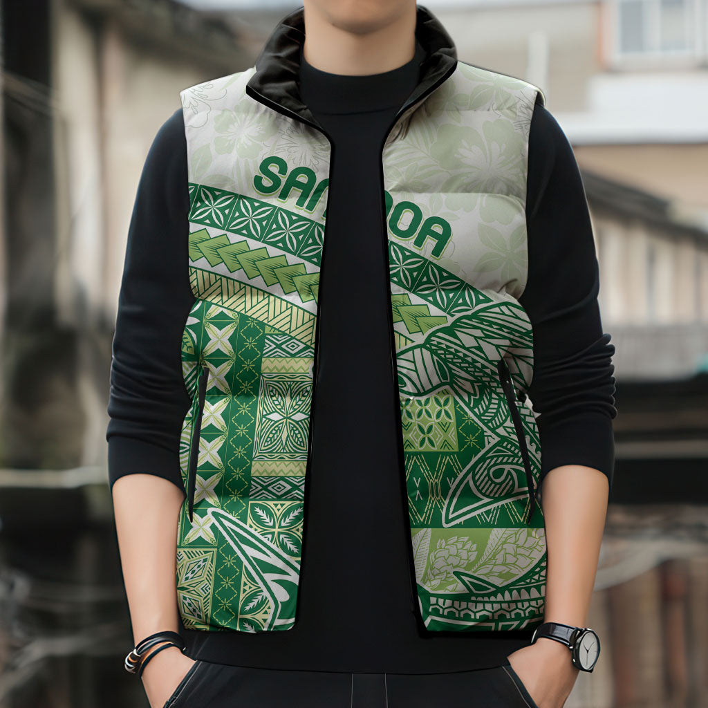 Samoa Mamanu Siapo Forest Green Sleeveless Puffer Jacket Tatau Malie LT7 - Polynesian Pride