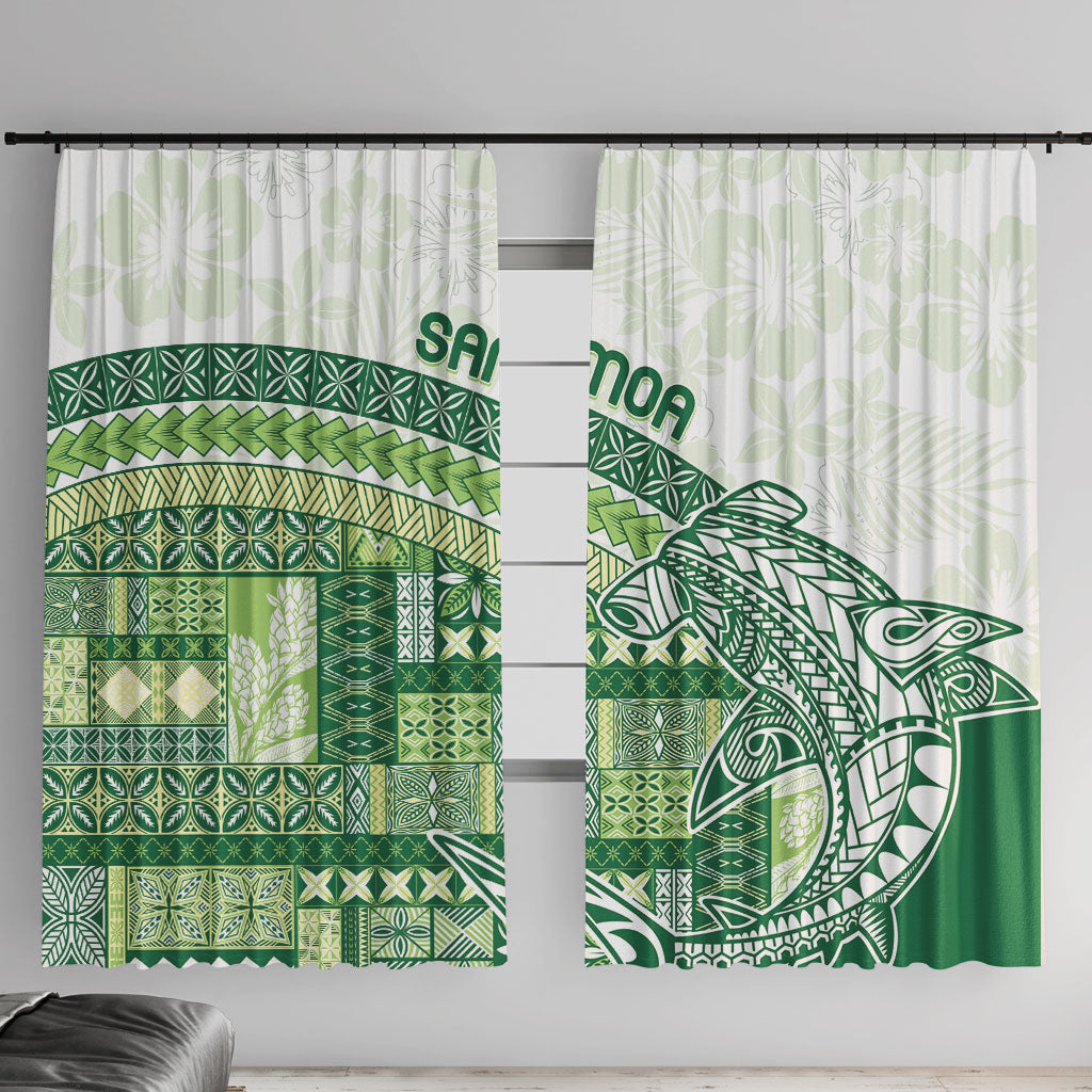 Samoa Mamanu Siapo Forest Green Window Curtain Tatau Malie LT7 With Hooks Forest Green - Polynesian Pride