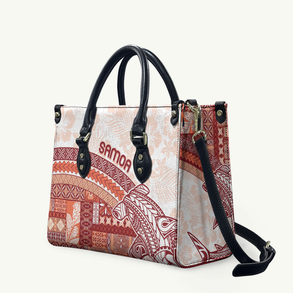 Samoa Mamanu Siapo Crimson Leather Bag Tatau Malie LT7 Red - Polynesian Pride
