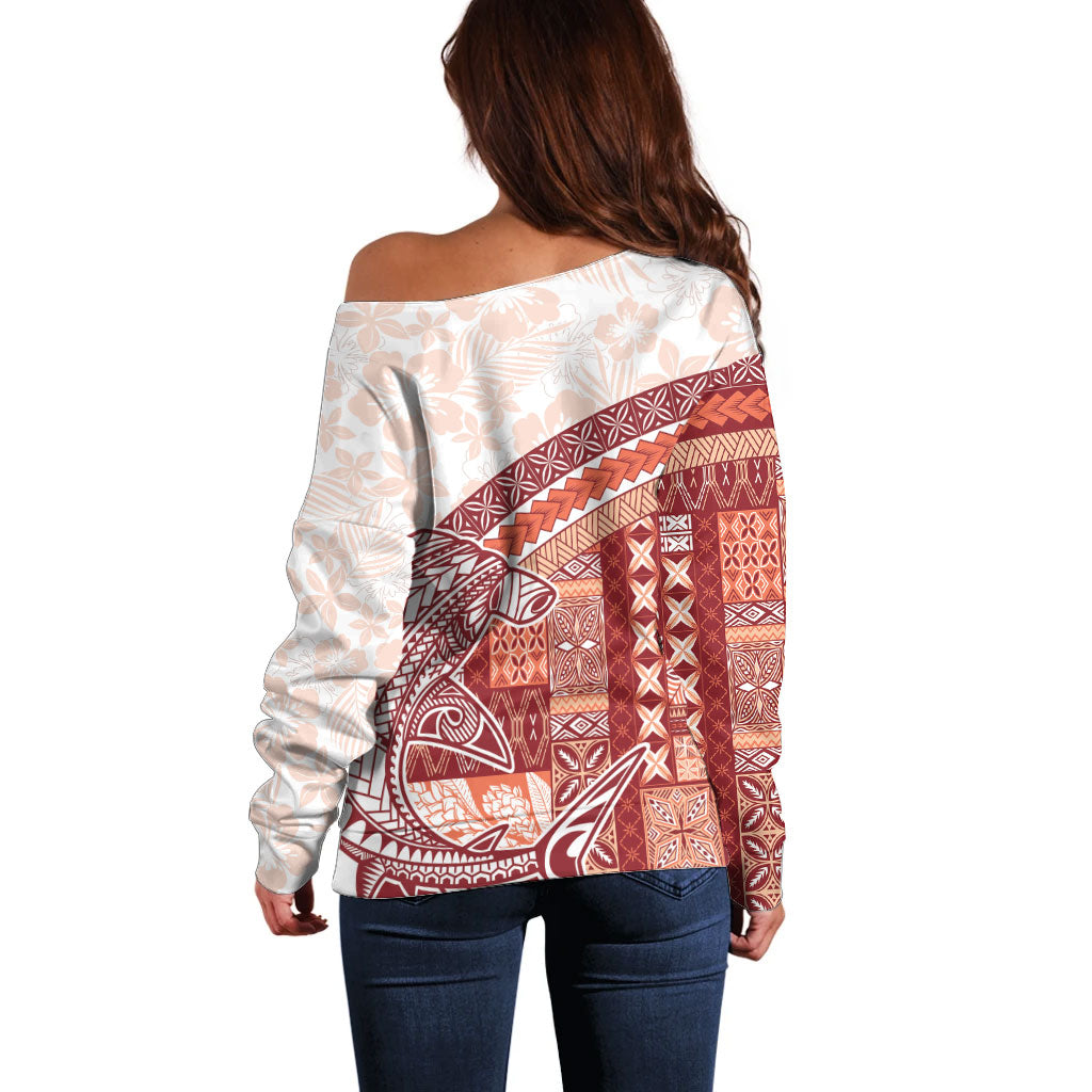 Samoa Mamanu Siapo Crimson Off Shoulder Sweater Tatau Malie LT7 - Polynesian Pride