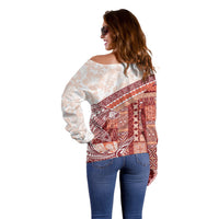 Samoa Mamanu Siapo Crimson Off Shoulder Sweater Tatau Malie LT7 - Polynesian Pride
