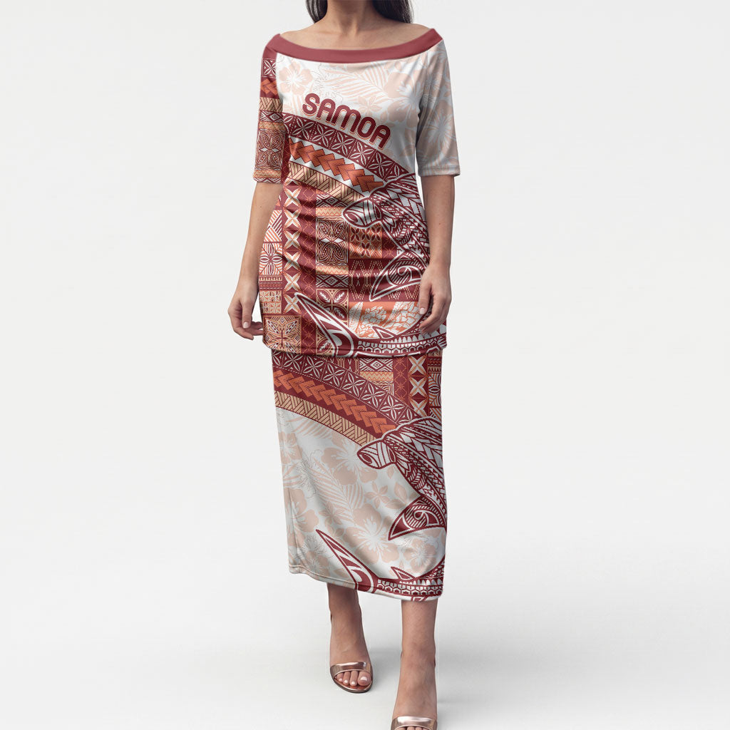 Samoa Mamanu Siapo Crimson Puletasi Tatau Malie LT7 Long Dress Red - Polynesian Pride