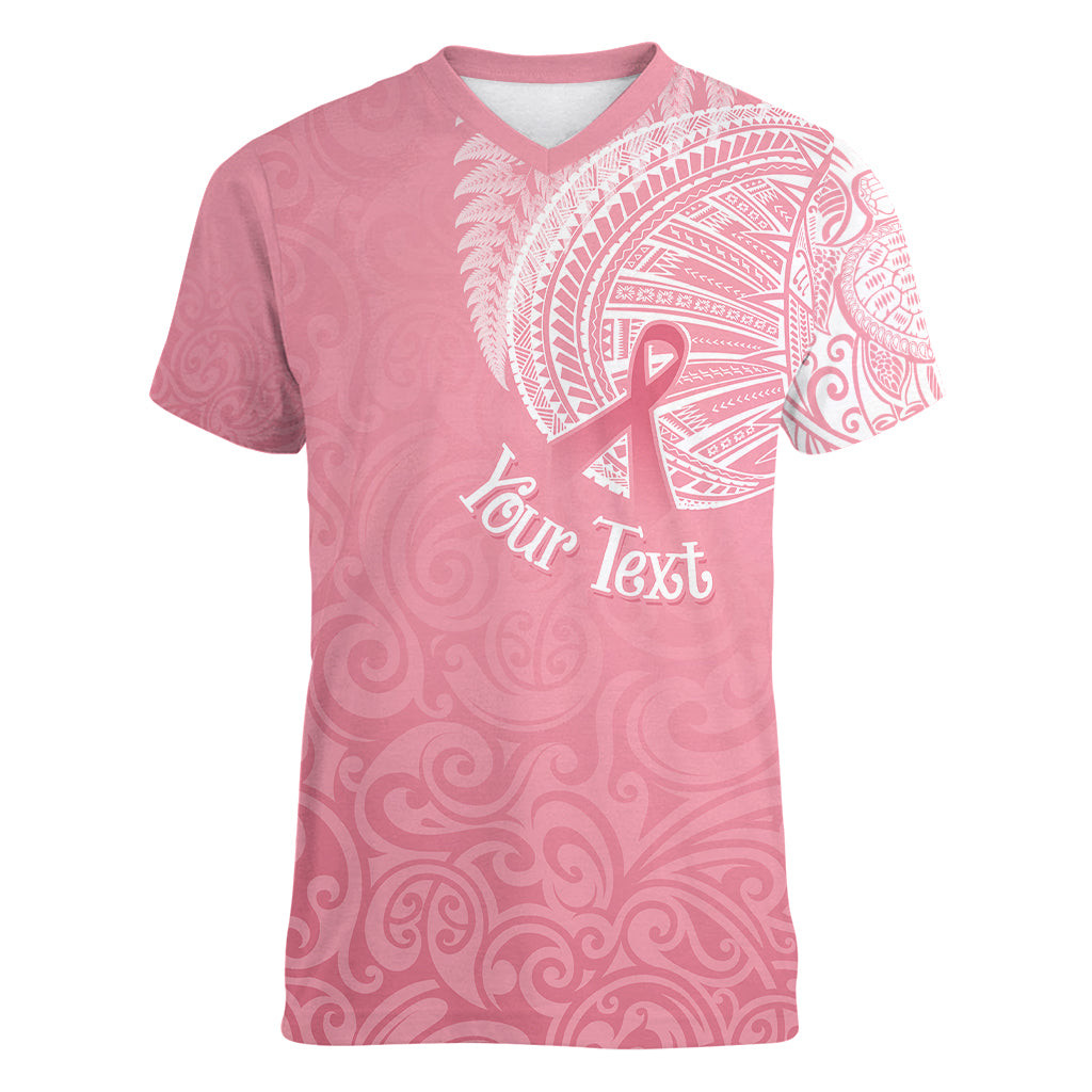 personalised-new-zealand-women-v-neck-t-shirt-pink-ribbon-tattoo-mix-silver-fern