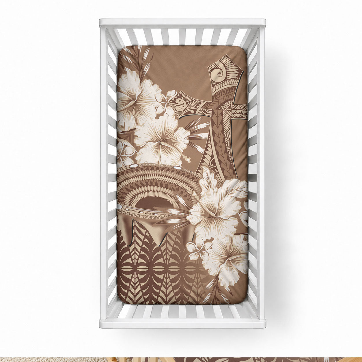 Tonga Ngatu Kupesi Brown Tapa Baby Bed Cover Koe Otua Mo Tonga Ko Hoku Tofia LT7 28 × 52 in Mocha - Polynesian Pride