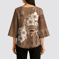 Tonga Ngatu Kupesi Brown Tapa Kimono Sleeve Blouse Koe Otua Mo Tonga Ko Hoku Tofia LT7 - Polynesian Pride
