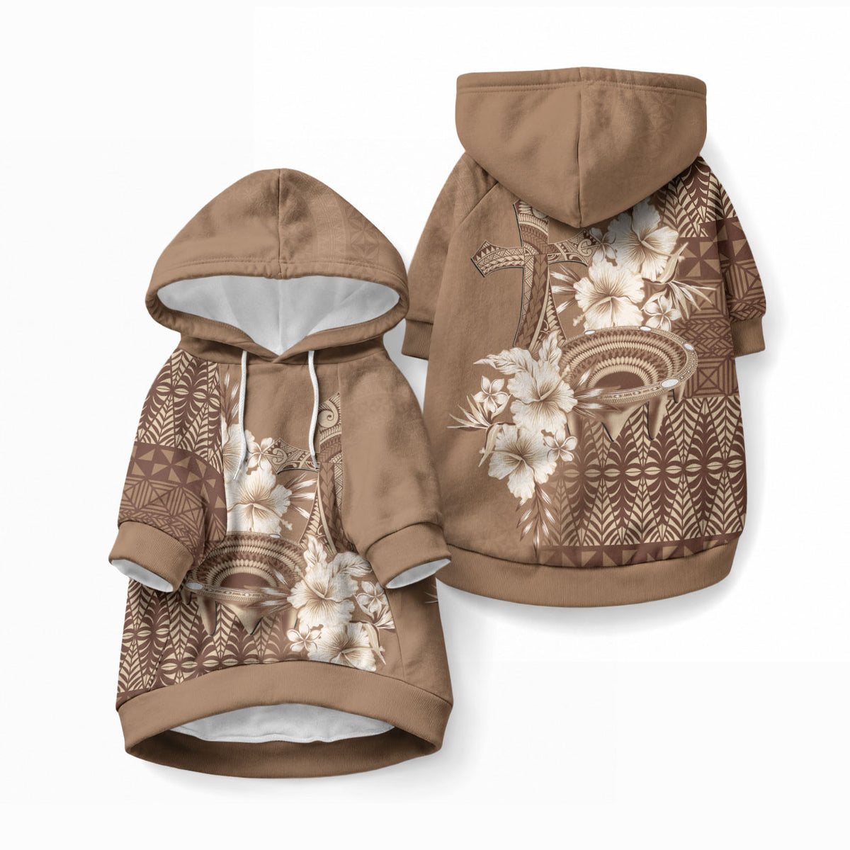 Tonga Ngatu Kupesi Brown Tapa Pet Hoodie Koe Otua Mo Tonga Ko Hoku Tofia LT7 Pullover Mocha - Polynesian Pride