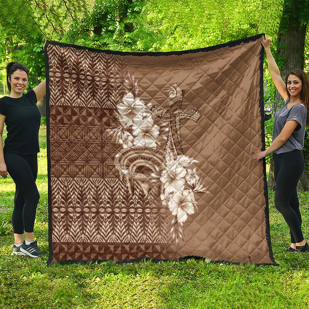 Tonga Ngatu Kupesi Brown Tapa Quilt Koe Otua Mo Tonga Ko Hoku Tofia LT7 - Polynesian Pride